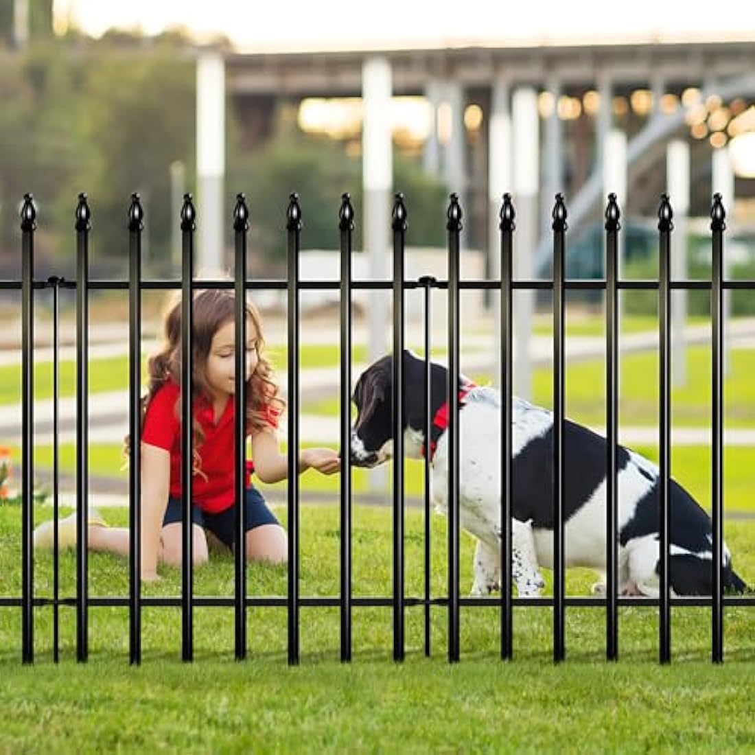 Thealyn Metal Garden Fence – 3.5m No-Dig Wrought Iron Dog Barrier, Black