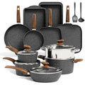 Kitchen Academy 17-Piece Nonstick Induction Cookware Set – Black Granite
