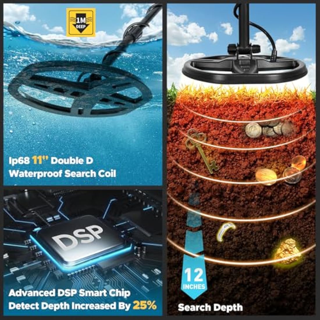 Hazlewolke Professional Metal Detector | 11" Waterproof Coil Gold Finder