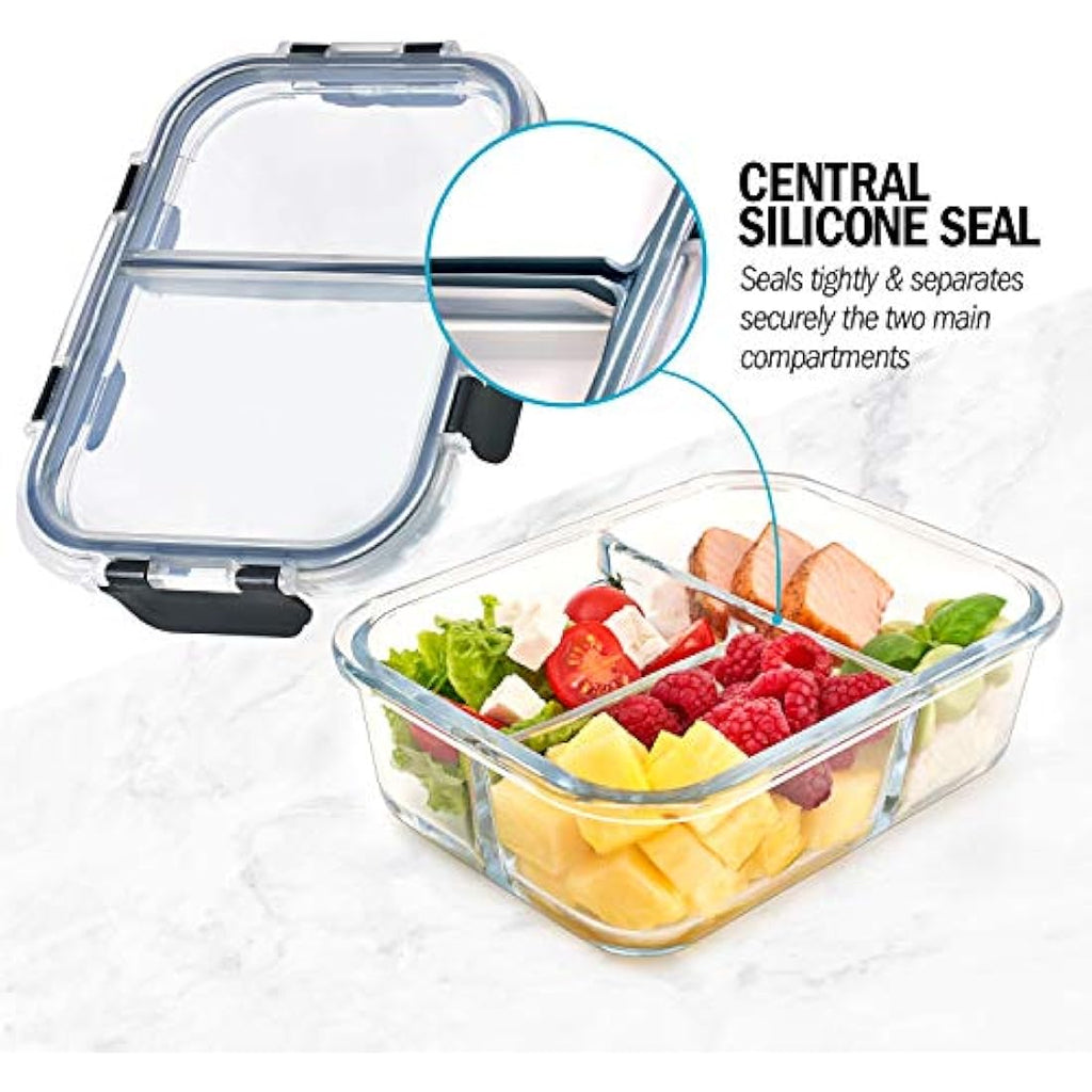Igluu Glass Meal Prep Containers - 3 Pack 3 Compartment 980ml Oven Safe