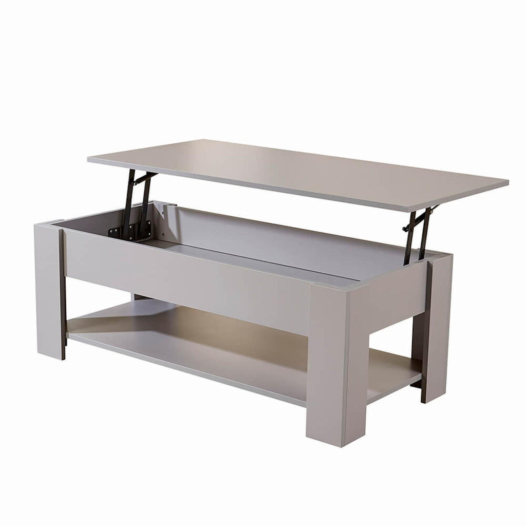 Lift Top Coffee Table with Hidden Storage & Shelf, Grey