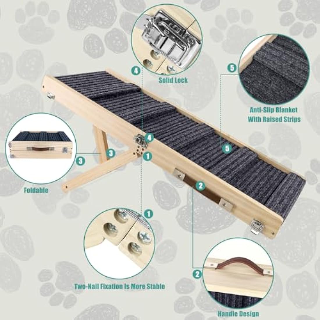 Umtiti Adjustable Wooden Pet Ramp – Foldable Non-Slip Dog Ramp for Beds