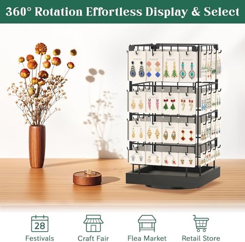EsLuker.ly Rotating Earring Display Stand | 64 Hook Jewelry Rack