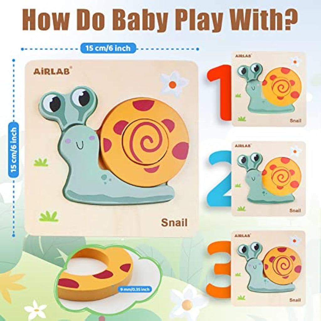 Airlab Wooden Animal Jigsaw Puzzles - 4 Pack Montessori Toddler Toys