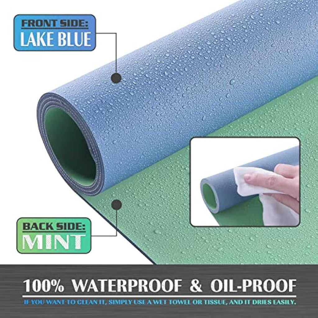 Knodel Leather Desk Pad | Large PVC Mouse Mat & Desk Protector, Lake Blue