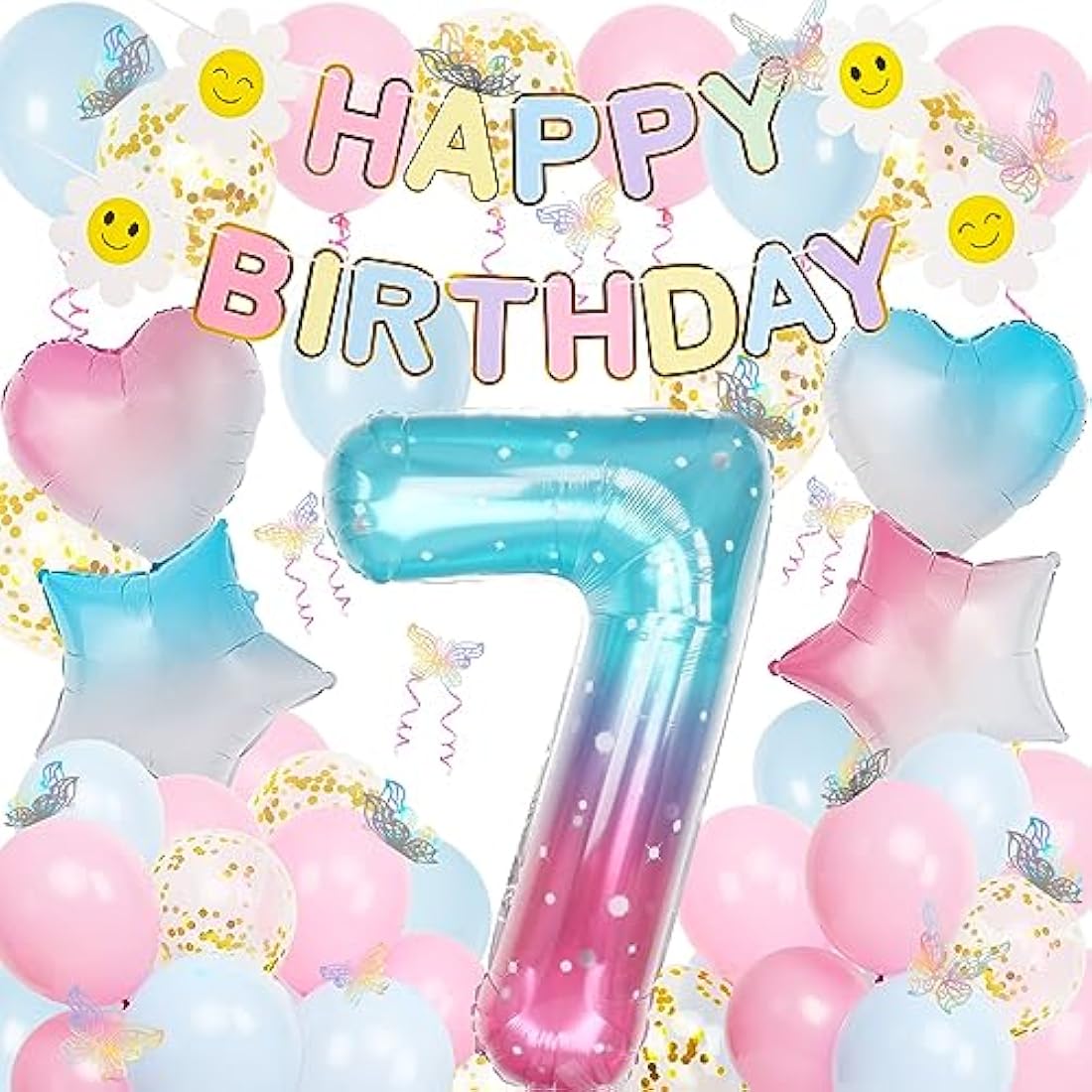 7th Birthday Decorations – Gradient Number 7 Balloon Kit