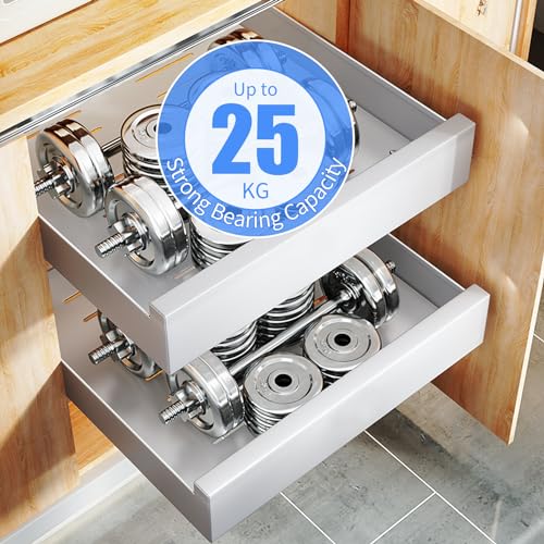 SAYZH Pull Out Cabinet Organizer | No-Drill Sliding Kitchen Drawer - White