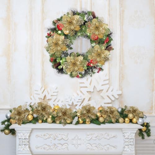 Jolof Store 12pcs Glitter Poinsettia Artificial Christmas Flowers – Gold