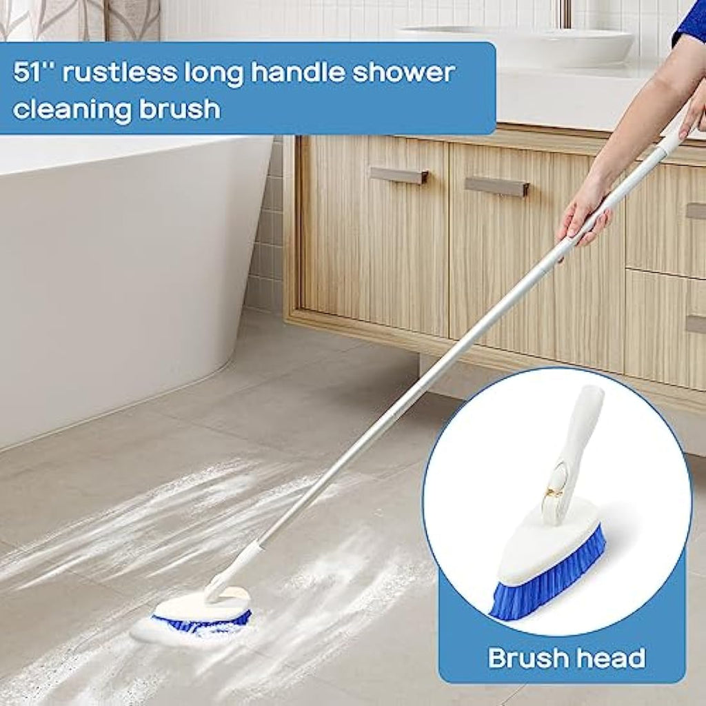 Qaestfy Shower Scrubber with 51'' Long Handle | 180° Swivel Head Brush