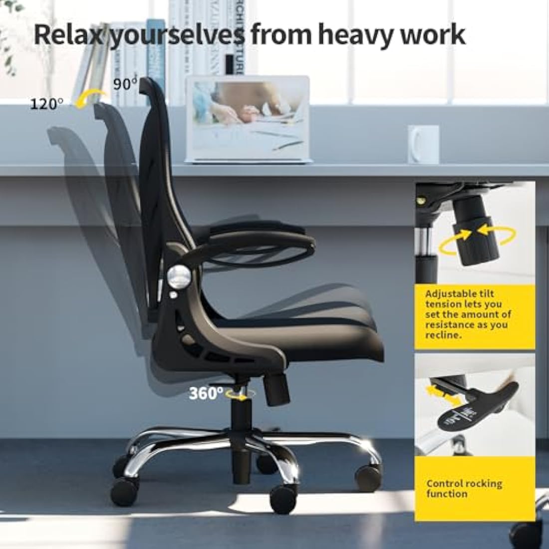 HOLLUDLE Ergonomic Mesh Office Chair – Foldable Backrest & Lumbar Support