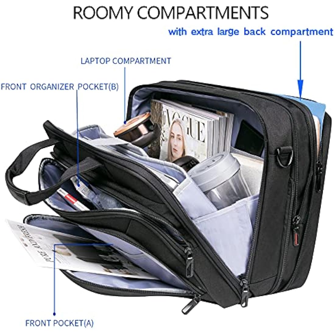 VANKEAN 17.3 Inch Laptop Briefcase | Expandable Water-Repellent Bag - Black