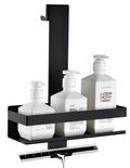 HomeHeng Hanging Shower Caddy – Matte Black Stainless Steel Shelf with Hooks