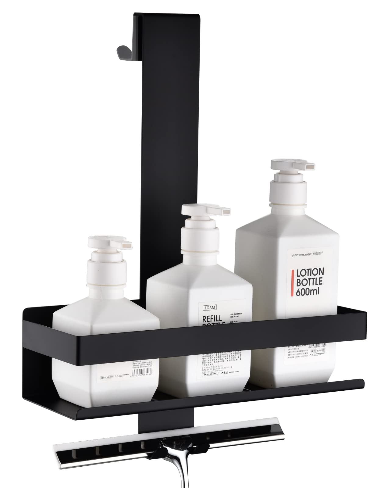HomeHeng Hanging Shower Caddy – Matte Black Stainless Steel Shelf with Hooks