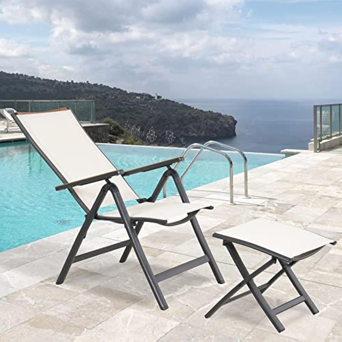Jolof Store Aluminum Folding Garden Chairs - 6-Position High Back, Set of 2