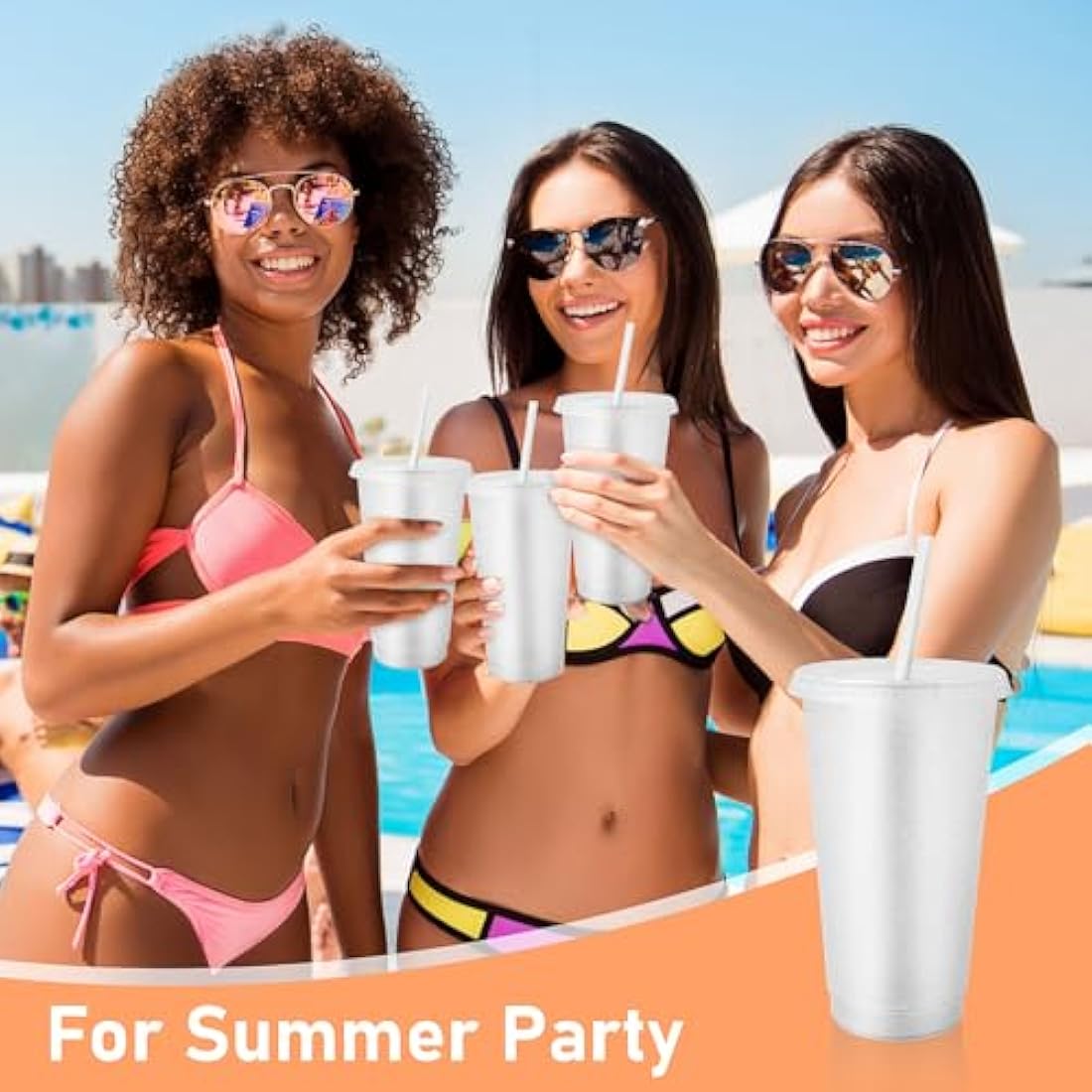 Jolof Store 24 Pcs Glitter Reusable Cups with Lids and Straws | 24 oz