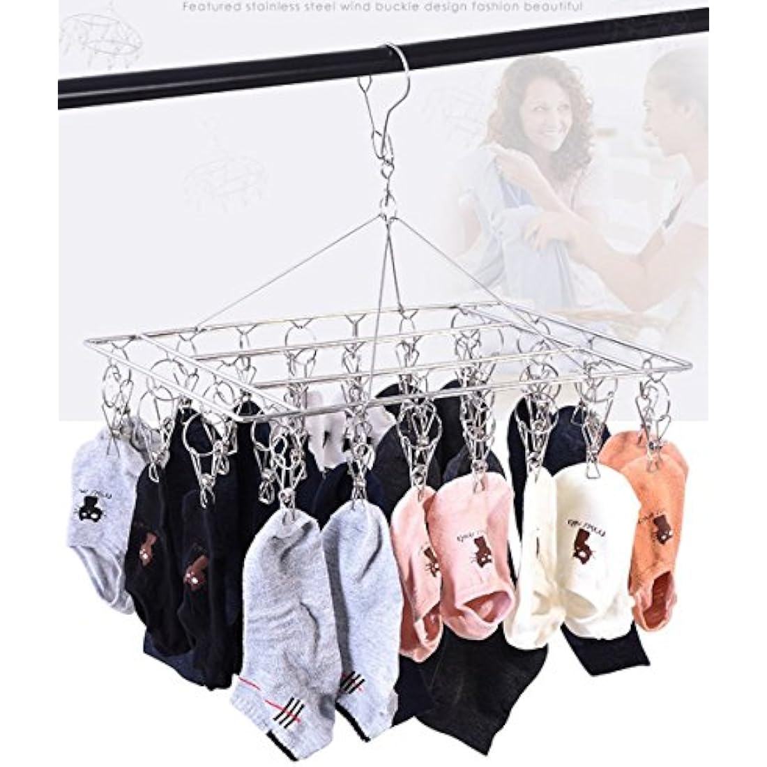 Metal Sock Drying Rack with 30 Pegs | Laundry Drip Hanger