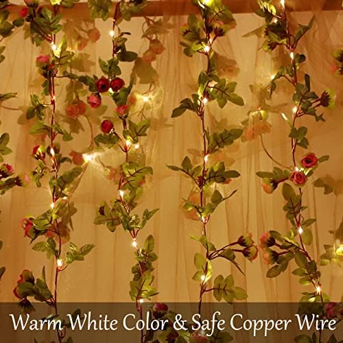 Jolof Store Rose Flower String Lights – 2 Pack 40 LED Battery Garland