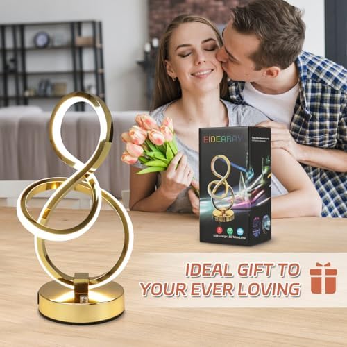 Modern LED Table Lamp | Dimmable Gold Desk Lamp with USB