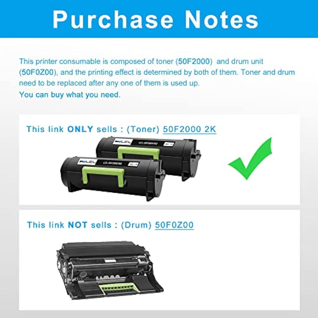 LCL Compatible 50F2000 Toner for Lexmark MS310 MS410 MS510 MS610 | 2 Black