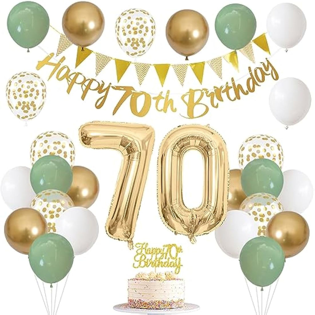 70th Birthday Decorations - Sage Green and Gold Balloon Kit