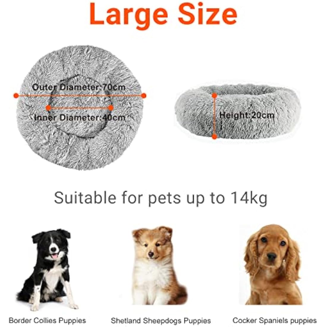 Calming Donut Dog Bed – 70cm Washable Plush Pet Cushion