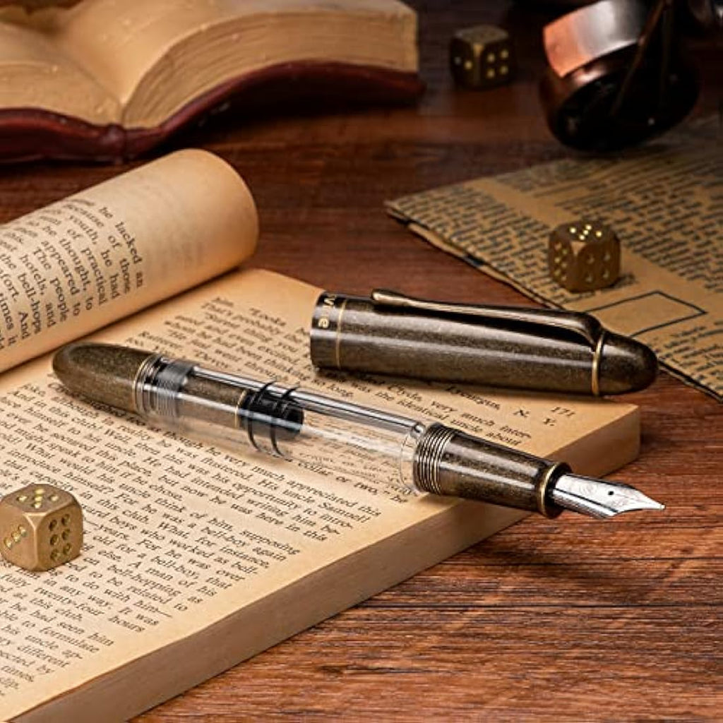 Asvine P30 Piston Fountain Pen | Retro Brass & Acrylic Fine Nib