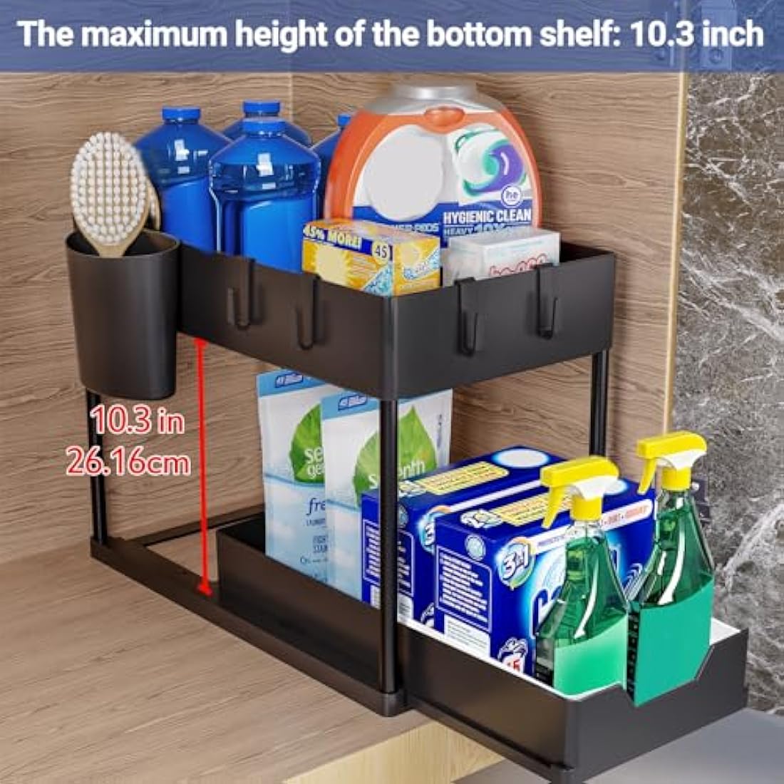 Puricon 3-Pack Under Sink Organiser | 2-Tier Sliding Kitchen Storage - Black