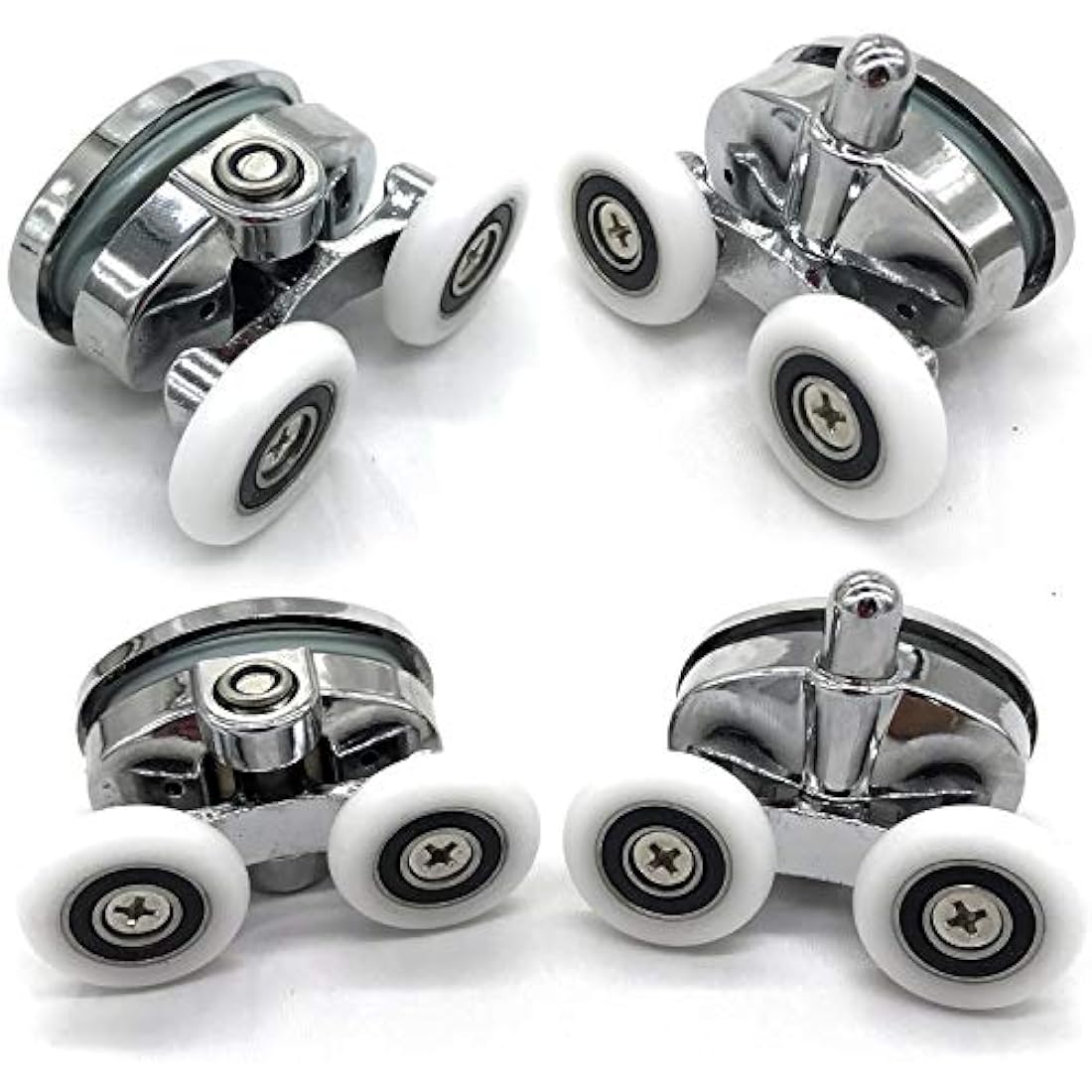 YUANQIAN Twin Wheel Shower Door Rollers | 25mm Oval Butterfly Set of 4