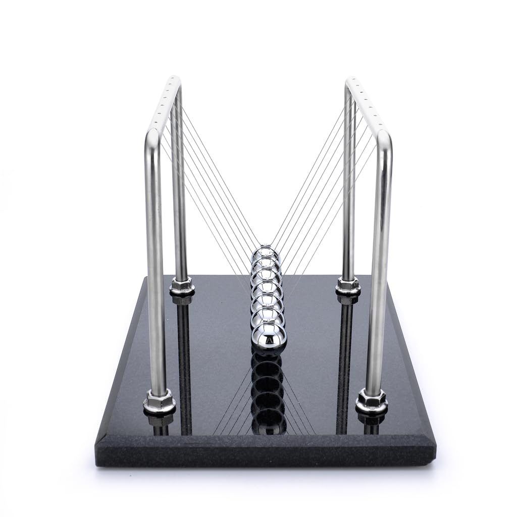 CERROPI 7 Ball Newton's Cradle - 11 Inch Physics Desk Toy, Marble Base