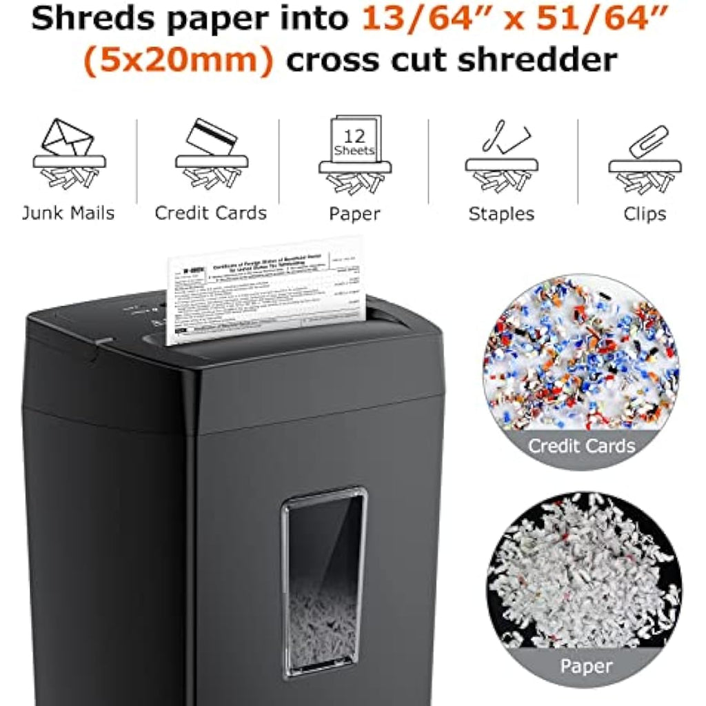 Bonsaii 12-Sheet Cross Cut Paper Shredder | P-4 Security & 21L Bin