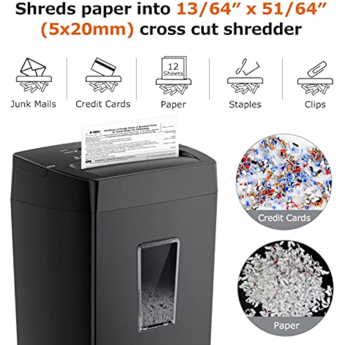 Bonsaii 12-Sheet Cross Cut Paper Shredder | P-4 Security & 21L Bin