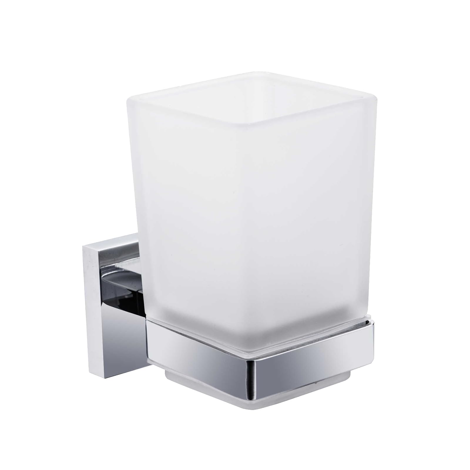 iBathUK Chrome Toothbrush Holder | Wall Mount Square Glass Tumbler