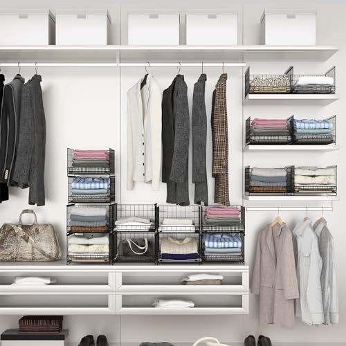 Wuciray Stackable Wardrobe Organiser - 4 Pack Stainless Steel Mesh Baskets