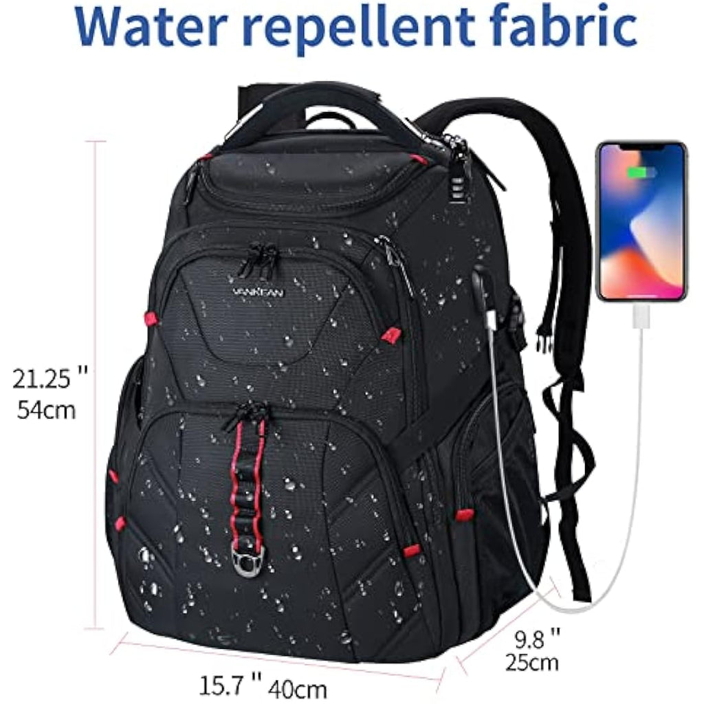 VANKEAN 17.3'' Travel Laptop Backpack | Water Resistant Anti-Theft Bag