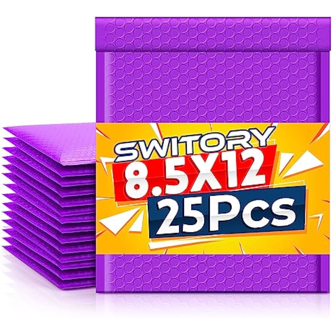 Switory Purple Poly Bubble Mailers – 25 Pack Padded Envelopes (21.6x28cm)