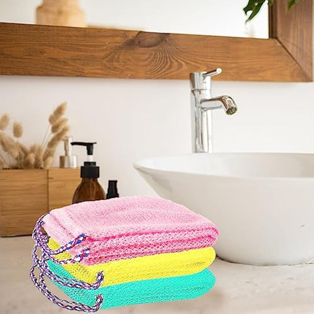 TENQUAN African Exfoliating Net Bath Sponge - 3 Pack Nylon Body Scrubber