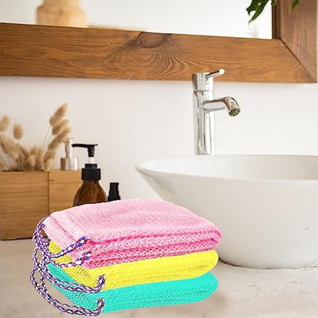 TENQUAN African Exfoliating Net Bath Sponge - 3 Pack Nylon Body Scrubber