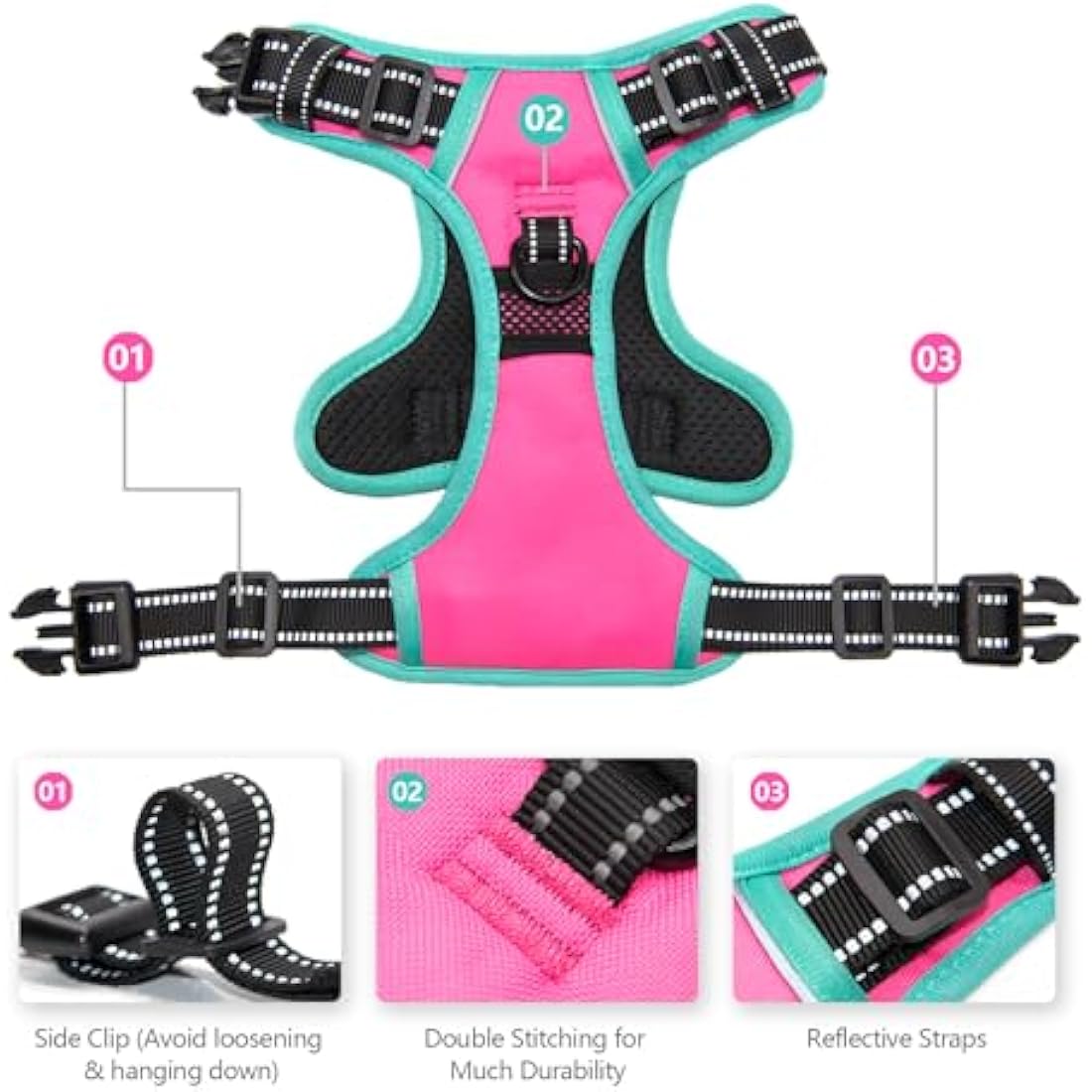 PHOEPET No Pull Dog Harness | Reflective Adjustable Training Vest - Pink