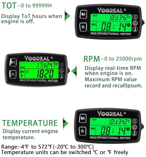 Yooreal Digital Engine Temperature Gauge | Tachometer & Hour Meter – IP67