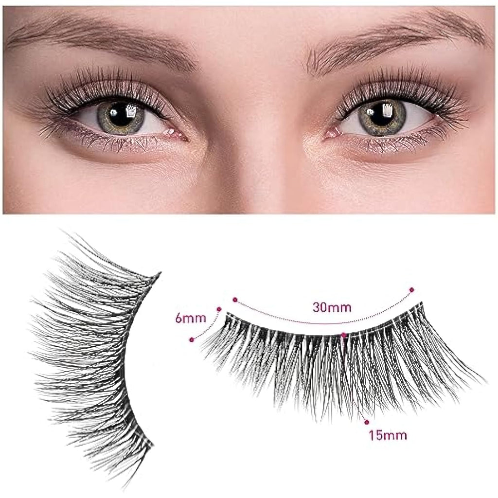 DYAFIN 3D Natural False Eyelashes | 16mm Wispy Clear Band Lashes - 8 Pairs