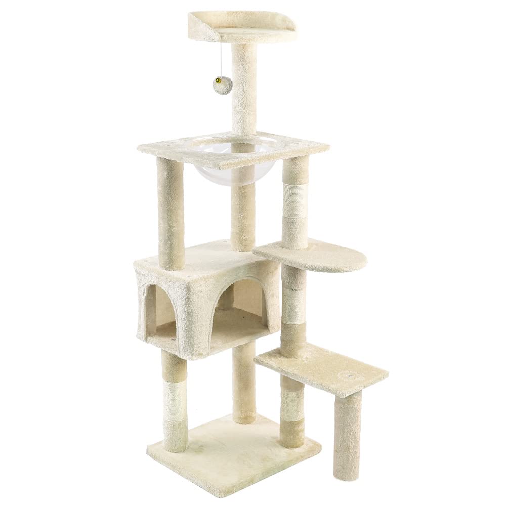 VOUNOT Cat Tree Tower - Multi-Level Condo with Space Capsule, Beige