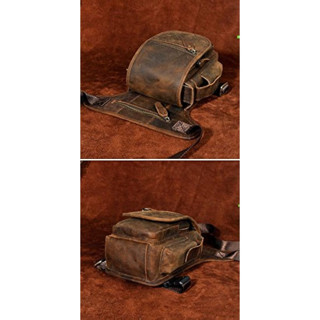 Mens Genuine Leather Drop Leg Bag | Motorcycle Waist Pack