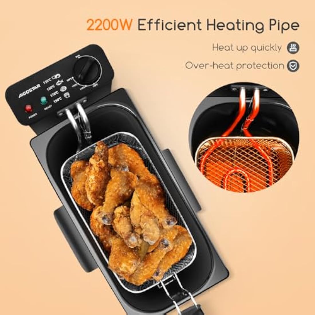 Aigostar 3L Deep Fat Fryer – 2200W Stainless Steel Electric Fryer