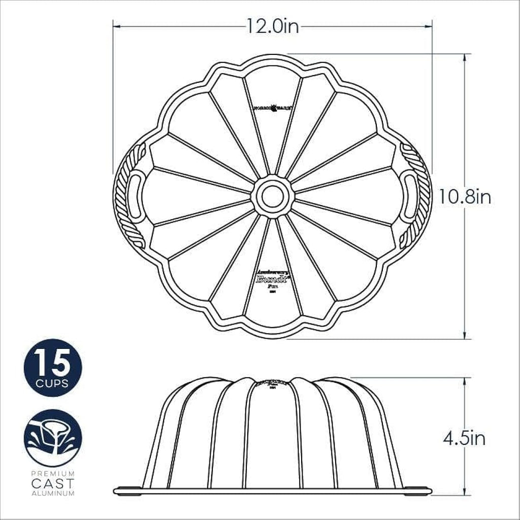 Nordic Ware 12-Cup Bundt Pan – Cast Aluminium Non-Stick Cake Tin, Gold