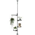 Hershii Tension Rod Plant Stand – Adjustable Corner Shelf with 3 Trays, Grey