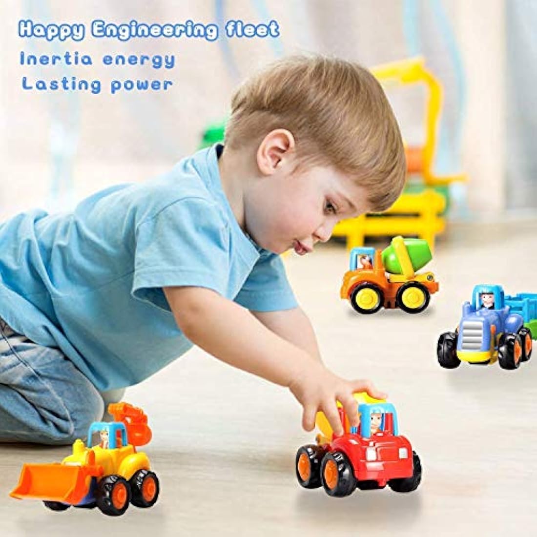 MOONTOY Push and Go Friction Powered Construction Toy Cars - 4 Pack