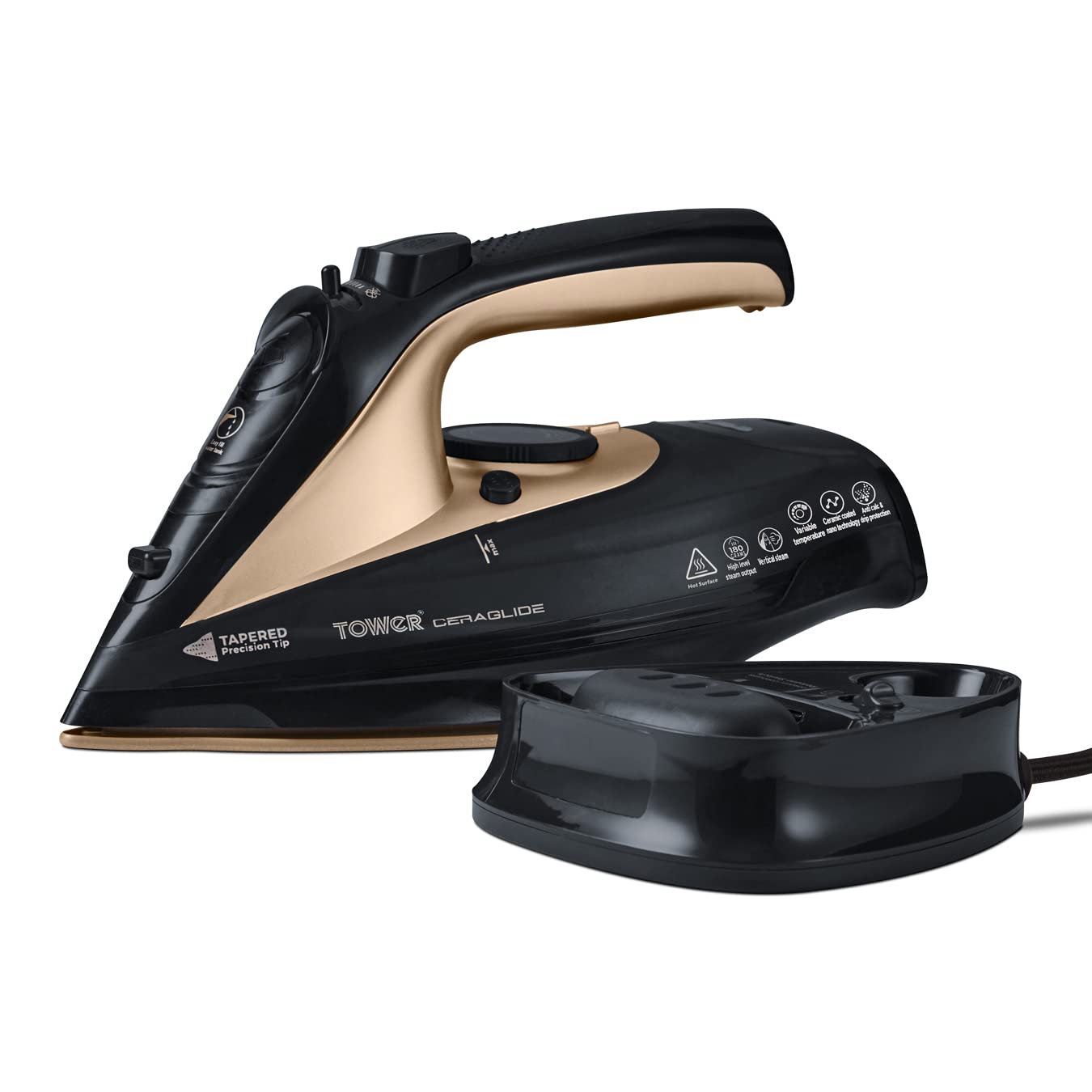 Tower CeraGlide Cordless Steam Iron with Ceramic Soleplate – Black/Gold