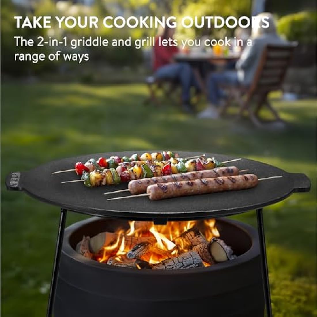 Navaris Cast Iron Griddle – 34cm Pre-Seasoned Portable Camping Grill