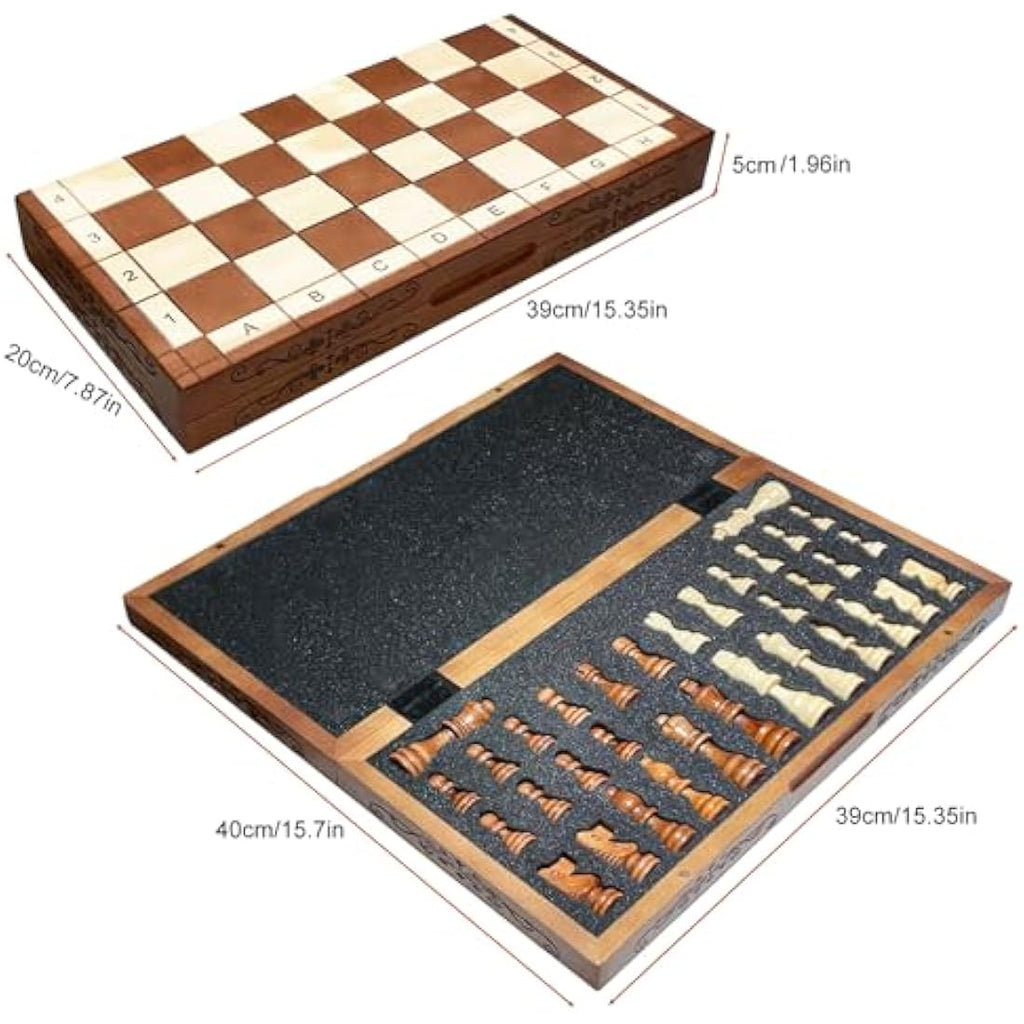 Syrace Magnetic Wooden Chess Set – 15.7" Hand Carved Foldable Travel Board