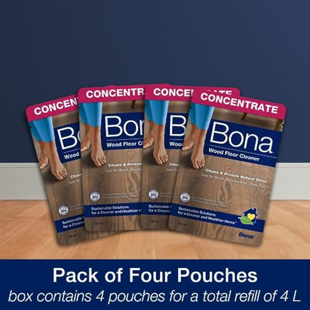 Bona Wood Floor Cleaner Concentrate Refill Pouch – 4 x 60ml Pack